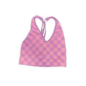 Colsie Checkered Crop Tank Top Pink Purple Athletic Racerback Women